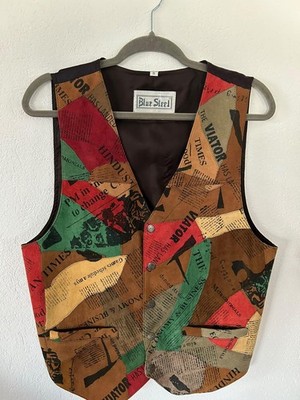 Vintage Lederweste PATCHWORK Newspaper Elegant Herren Lederweste S NEU