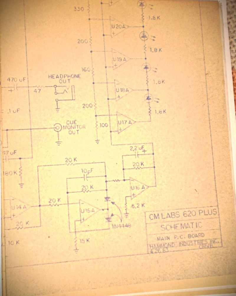 Vintage Schematic for CM Labs Model 620 Plus (3-Turntable 2-Tape 2-Mic) DJ Mixer