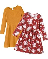 Girls Dresses Long Sleeve Set 9-10Y Red Floral