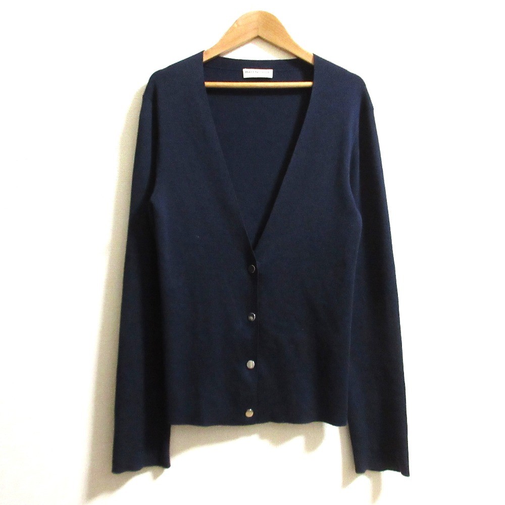 BALENCIAGA Silk Cotton V-Neck Knit Cardigan, Size 36, Navy Women 