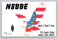 Ham Radio QSL/QSO N8BBE KA7BZB Galion OH USA 1982 Eagle Flag ARRL Yaesu 10M