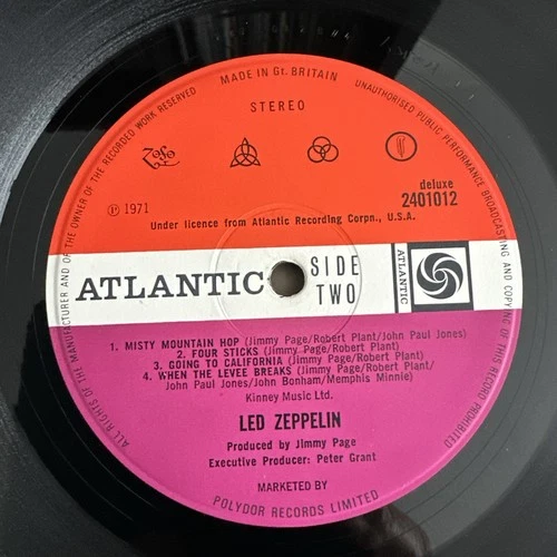 Led Zeppelin Led Zep IV  UK 1971 vinyl Lp + RARE v.2 PLUM  labels 'PETER GRANT'