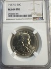 1957-D  Franklin 50c Silver Half Dollar NGC MS 64 FBL Full Bell Lines — photo 1