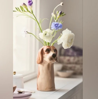 Anthropologie Hound Dog Vase Planter Brown White by Creative Coop Pet Lover Gift