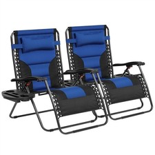 2PCS Zero Gravity Chair Extra Wide Padded Reclining Sun Lounger Outdoor Camping