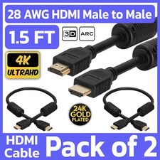 2 Pack 1.5 FT HDMI Cord w/ Ferrite Cores HDMI M to M Cord TV Monitor PC Nintendo
