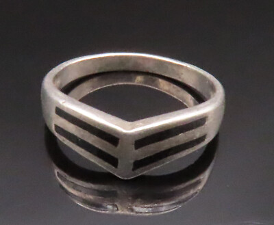 925 Sterling Silver Vintage Enamel Stripes Curved Band Ring Sz 7