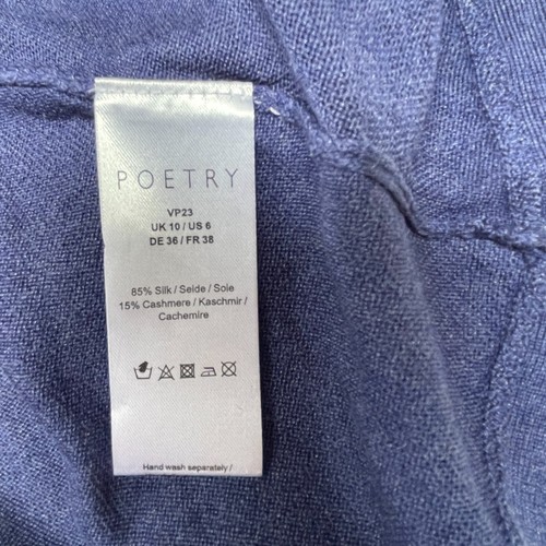 Poetry Women's Cashmere Pullover Ribbed Sweater Size 6 Asymmetric Hem Silk Blue - Picture 4 of 9