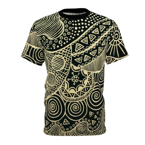 Unisex T-Shirt schwarz und gold Doodle Zeichnung - Bild 2 von 5