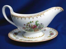  SPODE COPELAND PEPLOW PATTERN  LARGE GRAVY BOAT WITH ATTACHED UNDERPLATE