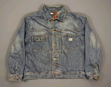 VTG Tommy Hilfiger Lined Denim Jacket Men XXL Blue Button Bomber Trucker 90s Y2K