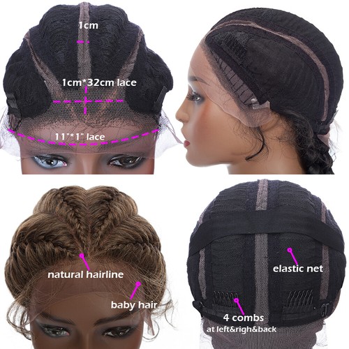Lace Front Hand Braided Updo Bun Cornrow Braids Women Wigs Long Hair 35" African - Picture 84 of 142