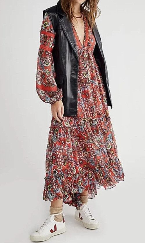 Free People Cassis Printed Chiffon Midi Dress Size Small NWOT | eBay
