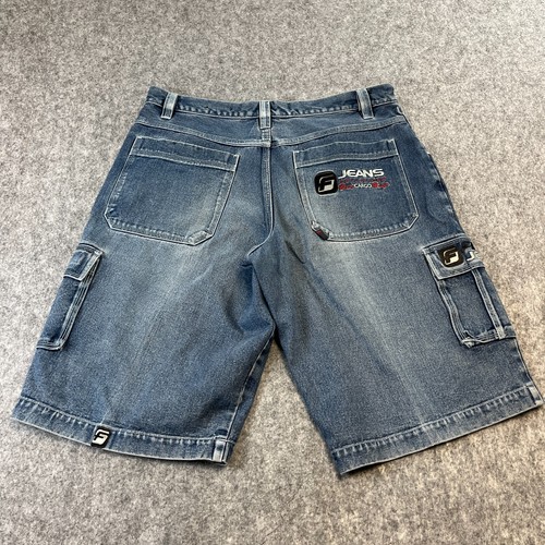 Fubu Shorts W40 Baggy Cargo Jeans Jorts Skater Grunge Hip Hop Y2K Blue 90s VTG