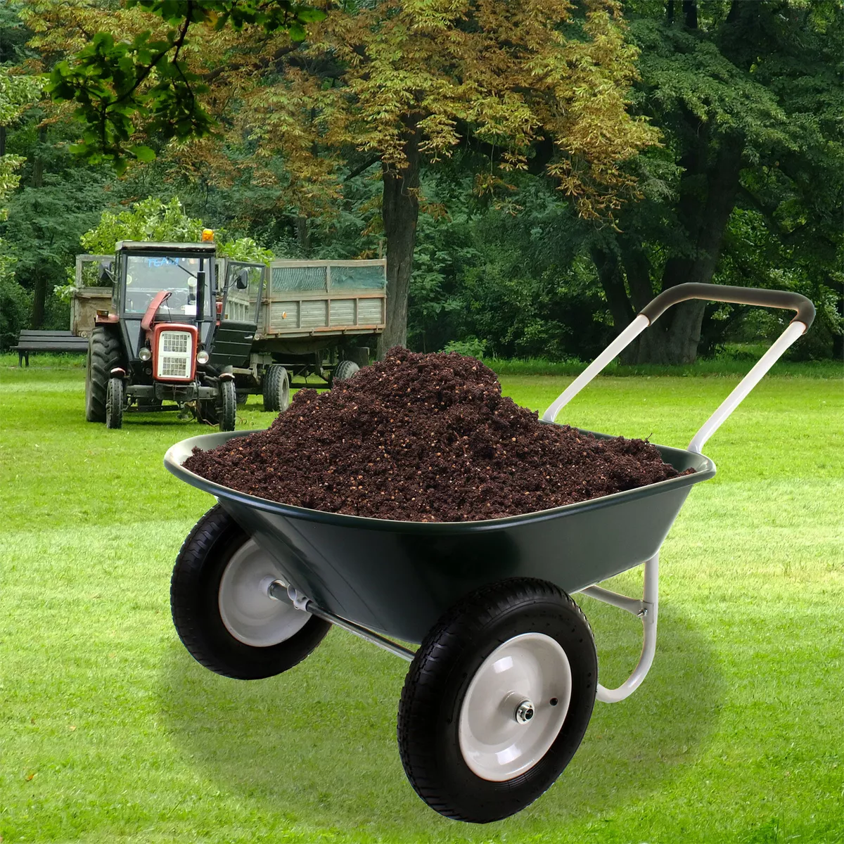 2 WHEEL 150KG WHEELBARROW CONSTRUCTION GARDEN CART TRANSPORT PLASTIC TRAY 80L
