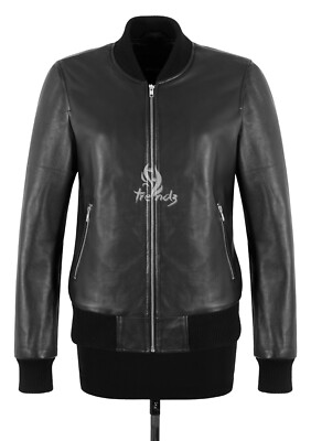 Damen normale Passform Echtleder schwarz Bomber Freizeit Bluse Lederjacke 7082