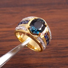 Natural London Blue Topaz Gemstone with Gold Plated 925 Sterling Silver Ring 147