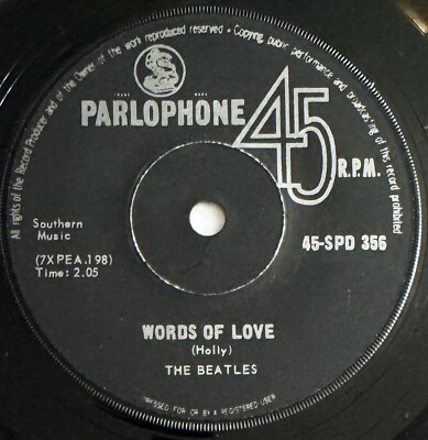 THE BEATLES -Words Of Love/Matchbox- Rare South African Solid Centre 7  (Vinyl)