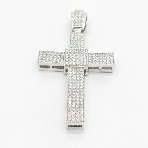 3Ct Round Cut Moissanite Diamond Cross Men's Charm Pendant 14K White Gold Plated - Picture 6 of 10