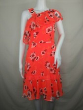 Express dress size 6 sundress floral sheer orange sleeveless lined EUC