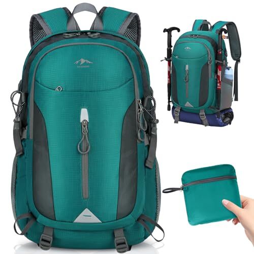 Hiking Backpack 40L Lightweight Packable Camping Backpack Waterproof Green-image