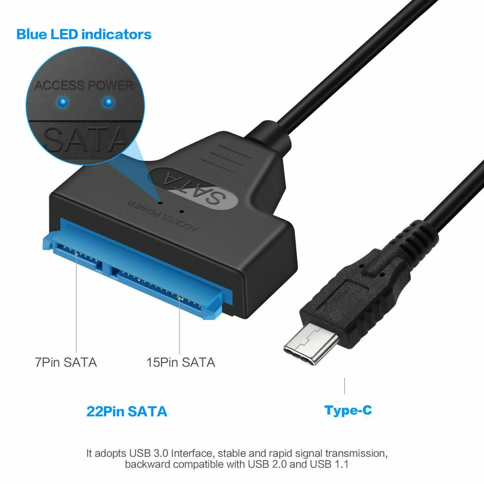 New USB 3.1 Type C to SATA III HDD SSD 2.5" Hard Drive Adapter Cable 22-Pin UASP - Image 2 of 4