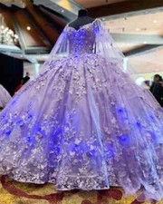 Lilac Quinceanera Dresses Ball Gown Spaghetti Straps Tulle Appliques Sweet 16