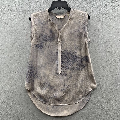 Rebecca Taylor 100% Silk Burnout Half Button Top Blouse Sleeveless Printed 4