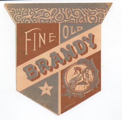 1890s Fine Old Brandy Label Printed in San Francisco by L. Roesch