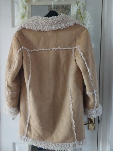 Super Soff Boho Suede Cream Fur Afghan Bourge Shearling Winter Coat M L 12 14 - Picture 9 of 9