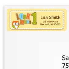 Turning 1 Owl Birthday Party Personalized Return Address Stickers - 27 labels