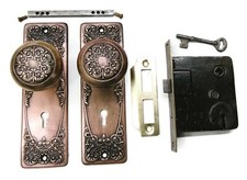 Antique Door Set Victorian / Eastlake Backplate Knob Mortise Lock Key Reclaimed