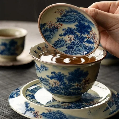 160ml Gaiwan Tee Landschaft Chinesische Keramik Öffnung Gaiwan für Teeterrine Teegeschirr - Bild 2 von 7