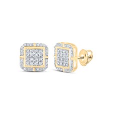 10K Yellow Gold Womens Round Diamond Square Earrings 1/4 Cttw