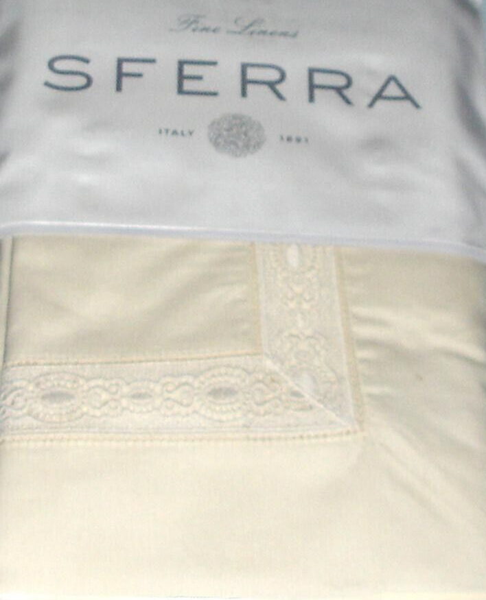 Sferra Giza 45 Lace Inset Ivory Euro Sham Egyptian Cotton Percale 26x26