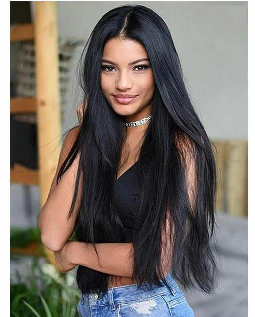 Long Straight Black Wigs Middle Part Black Wig Long Wig for Women Natural  Soft