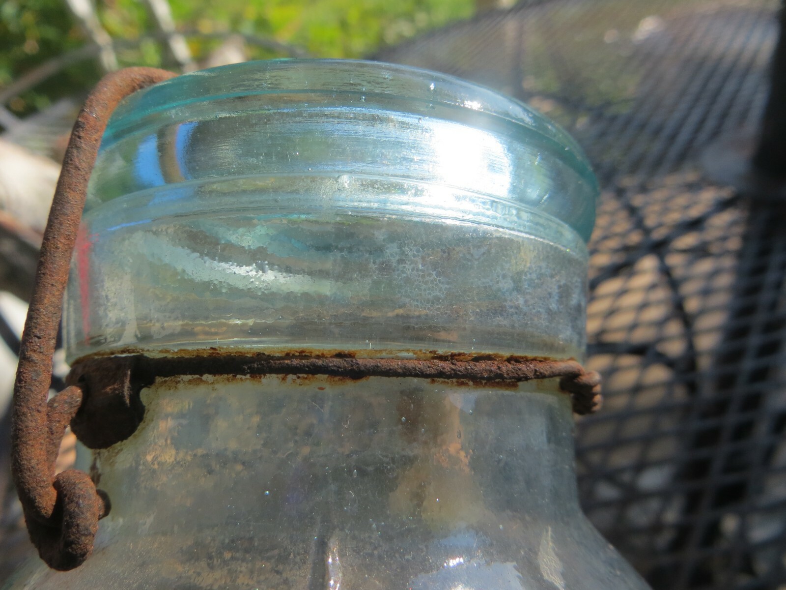 PUTNAM 476 Lightning Trade Mark blue glass canning jar Glass top metal clamp