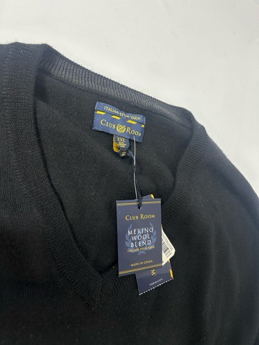 Maglione Club Room tinta unita scollo a V misto lana merino uomo XXL nero pullover nuovo con etichetta - Foto 4 di 7