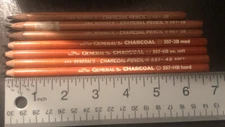 7 General’s Charcoal pencils USA 557 black Hard, 4B Soft, 6B Ex Soft, 2B Med