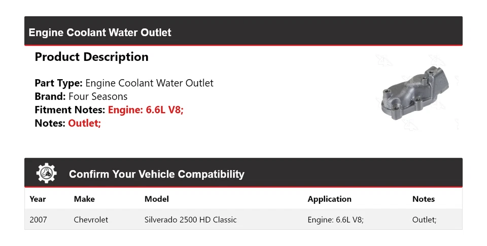 Chevrolet Silverado 2500 HD 2007 motor clásico refrigerante salida de agua 4 estaciones Foto 2 de 4