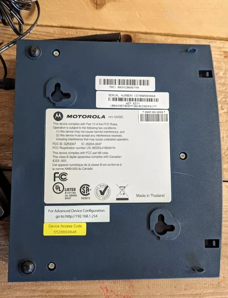 Motorola Wireless Router GZ53347 DSL Ethernet 4 Port RJ-45 3347-02-1022 Ethernet - Image 3 of 4