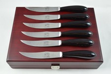6 Sheffield Steak Knives with Water Buffalo Horn Handles – Wooden Case