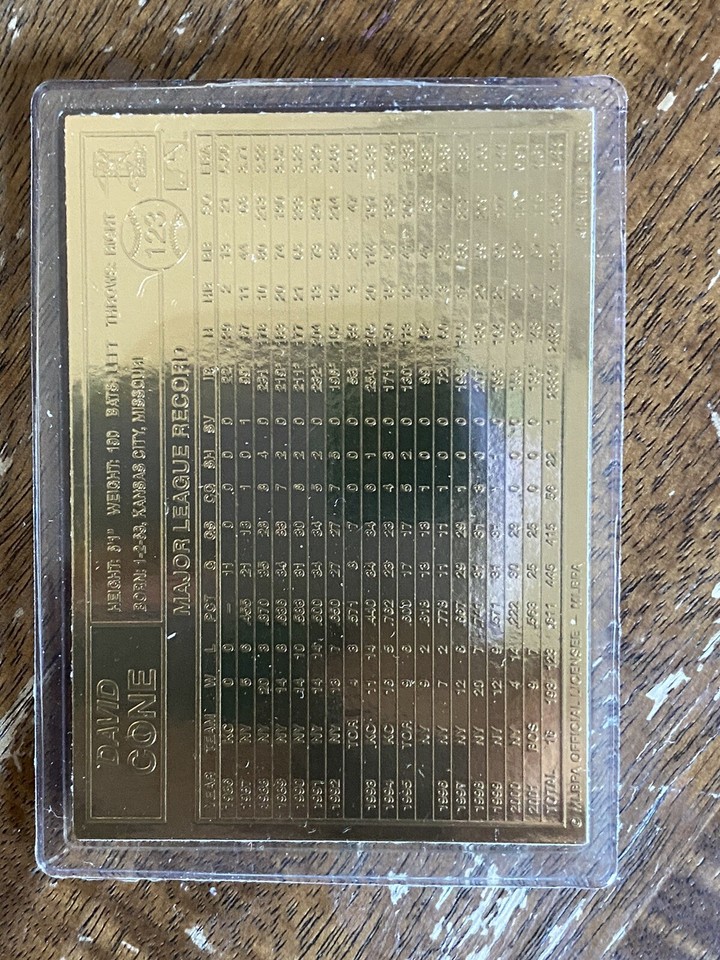 BASEBALL GREATS DANBURY MINT 22KT GOLD BASEBALL CARDS DAVID CONE 123