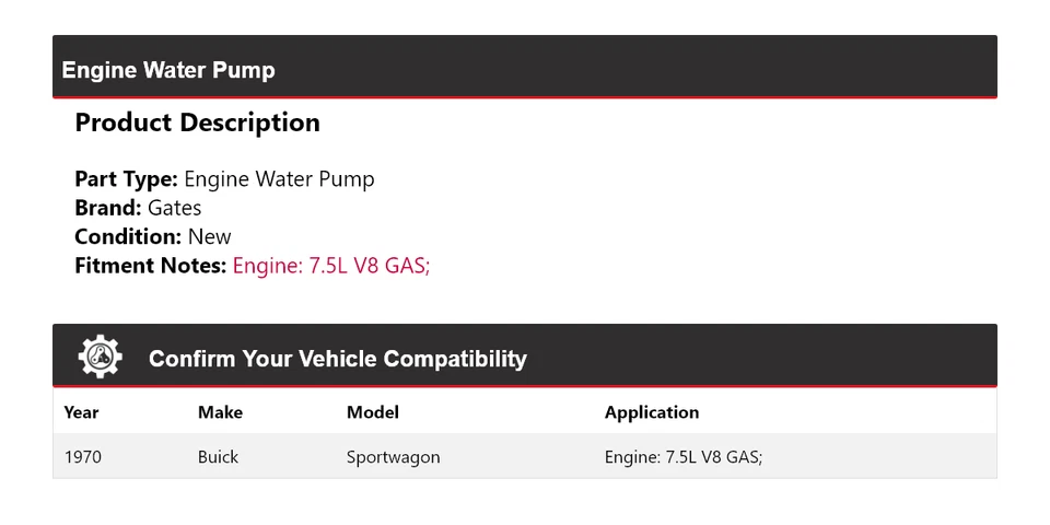 Ворота водяного насоса для газового двигателя Buick Sportwagon 7,5 л V8 1970 года выпуска - Изображение 2 из 4