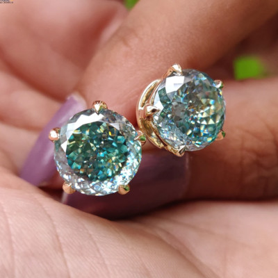 3,50 TCW Rundschliff blau portugiesischer Moissanit Ohrring 14k Gelbgold vergoldet
