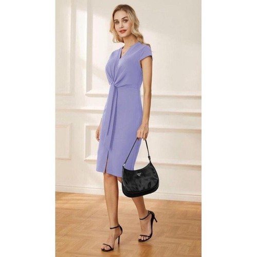 GRACE KARIN Women's Midi Dresses Cap Sleeve Tie Waist Purple Brand New Size M - Picture 2 of 8