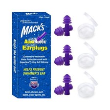 Mack's AquaBlock Swimming Earplugs, 3 Pair - Comfortable, Waterproof, Reusabl...