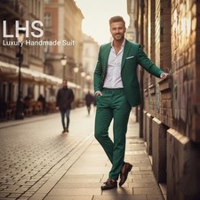 Green two piece luxury suit for men, models for catwalk, wedding , party, prom