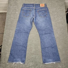 Levis 527 Jeans Mens 33x30 Blue Denim Low Rise Bootcut Distressed Frayed Hem