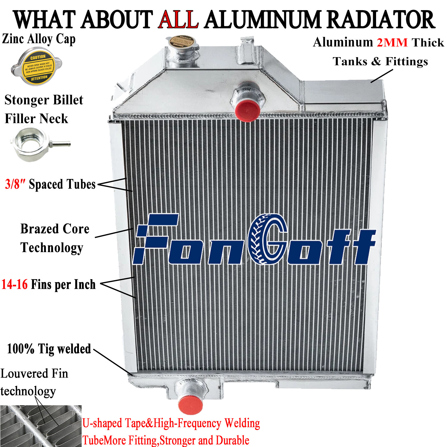 4-Rows Aluminum Radiator For John Deere 4430 Series # AR61878 AR61879 AR60337